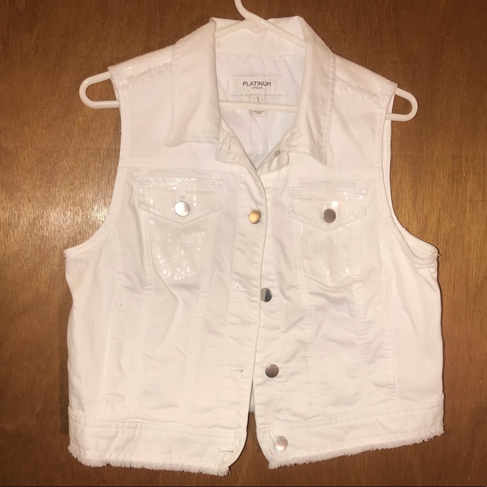Ladies Chico’s white sequin Jean jacket vest